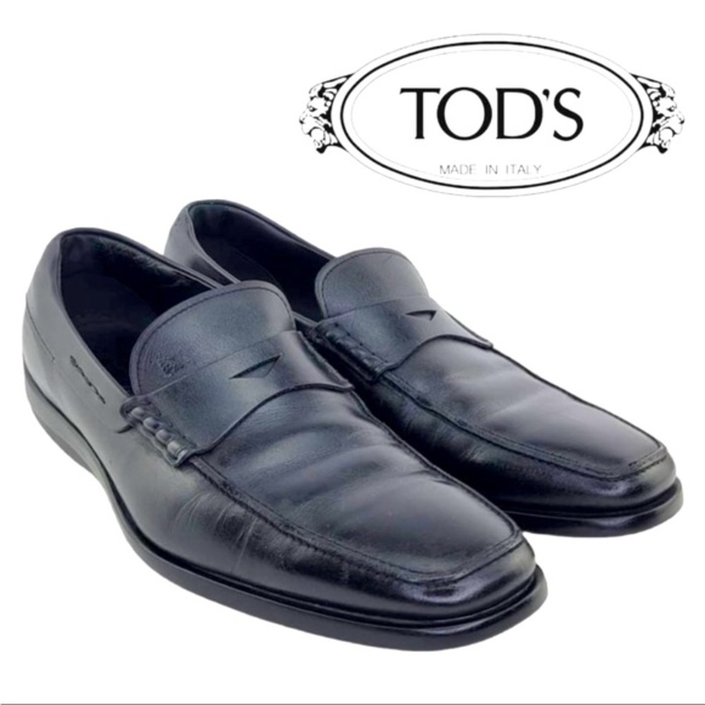 TOD'S City Gommino Black Leather Penny Loafers Men's‎ Sz 8